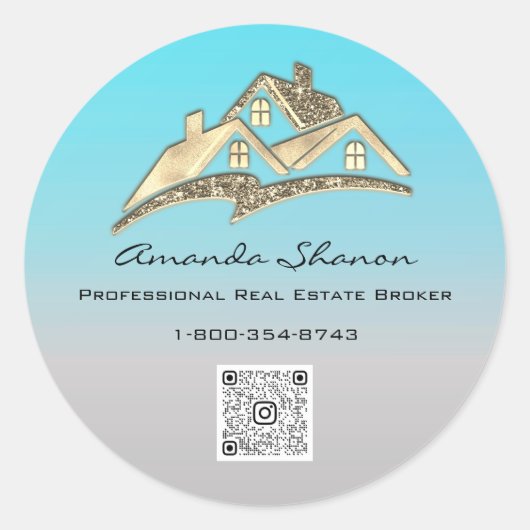 実在Estate Agent Broker金ゴールドハウスQRコードロゴ ラウンドシール (正面)