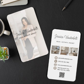 実在Estate Agent Business Cardテンプレート | QRコード 名刺