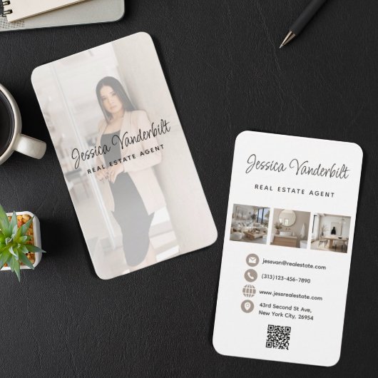 実在Estate Agent Business Cardテンプレート | QRコード 名刺