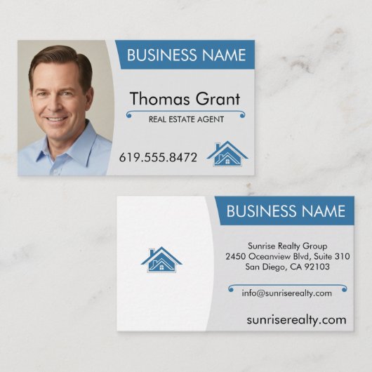 実在Estate Agent Business Cardモダン Realty Home 名刺 (正面/裏面)