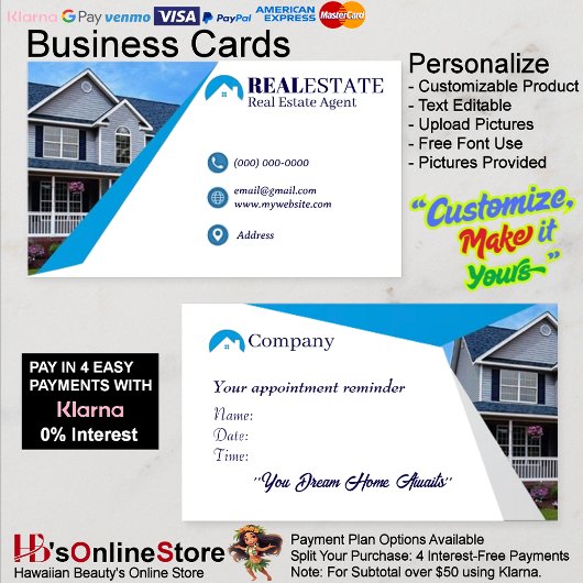 実在Estate Agent Business Cards 48 Pack of 100 名刺