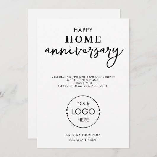 実在Estate Agent Happy Home Anniversary Logo サンキューカード (正面/裏面)