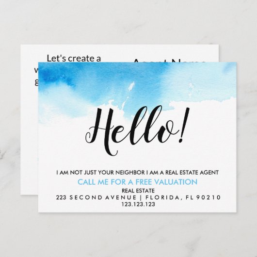 実在Estate Agent HELLO青の水色 案内ポストカード (正面/裏面)