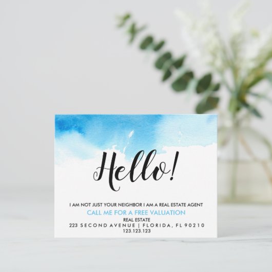 実在Estate Agent HELLO青の水色 案内ポストカード (スタンド正面)