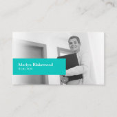 実在Estate Black & White PhotoターコイズQRコード 名刺 (正面)