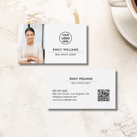実在Estate Brokerロゴ写真QRホワイト 名刺