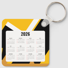 実在Estate Calendar Keychain 2026 | ブラックおよび金ゴールド キーホルダー
