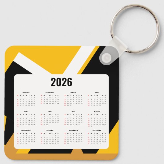 実在Estate Calendar Keychain 2026 | ブラックおよび金ゴールド キーホルダー (裏面)