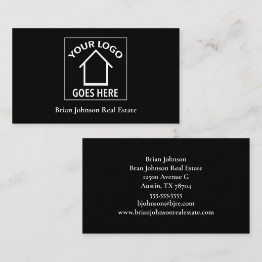 実在Estate Companyロゴを追加不動産仲介業者ブラック 名刺 (正面/裏面)