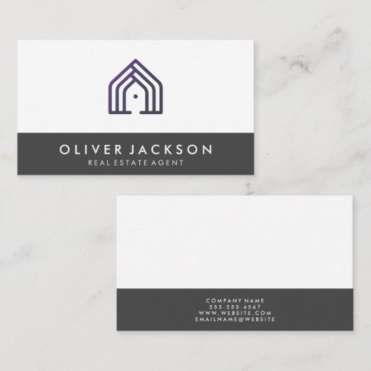 実在Estate Homeアイコン |グレー・トリム・ビジネス・カード 名刺 (正面/裏面)