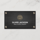 実在Estate Homeアイコン |ブラック・メタリックとねじ 名刺 (正面)