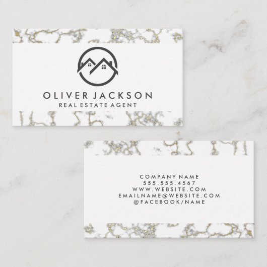 実在Estate Homeアイコン |大理石金ゴールド 名刺 (正面/裏面)