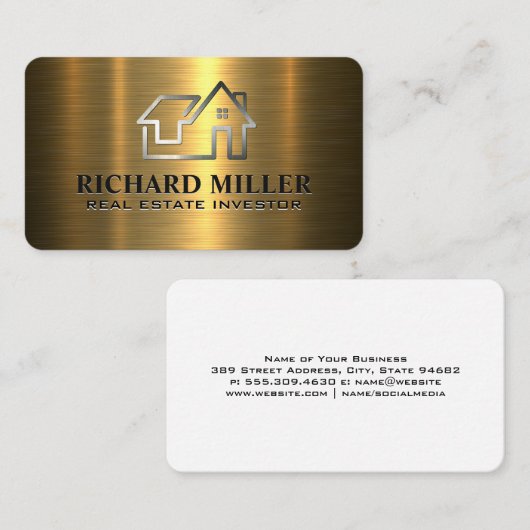 実在Estate Homeロゴ | 金属金ゴールド 名刺 (正面/裏面)