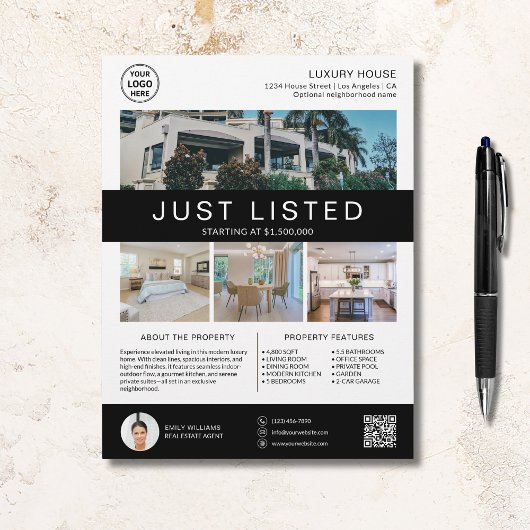 実在Estate House for Saleロゴ写真QRホワイト チラシ
