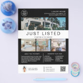 実在Estate House for Sale Logo写真QRブラック チラシ (シングル)