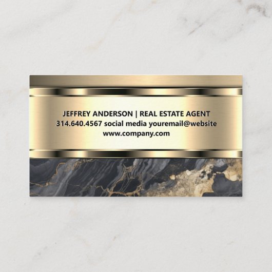 実在Estate Metal金ゴールドロゴ |大理石 名刺 (裏面)