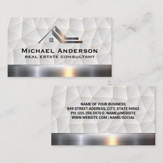実在Estate Metallic Logo | 幾何学的な背景 名刺 (正面/裏面)