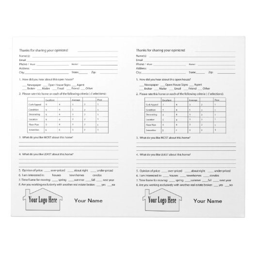 実在Estate Open House Feedback Notepad ノートパッド (正面)