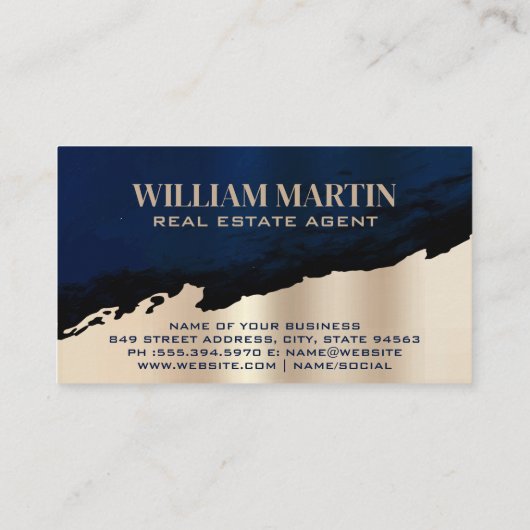 実在Estate Palm Treeロゴ |青い金ゴールド 名刺 (裏面)