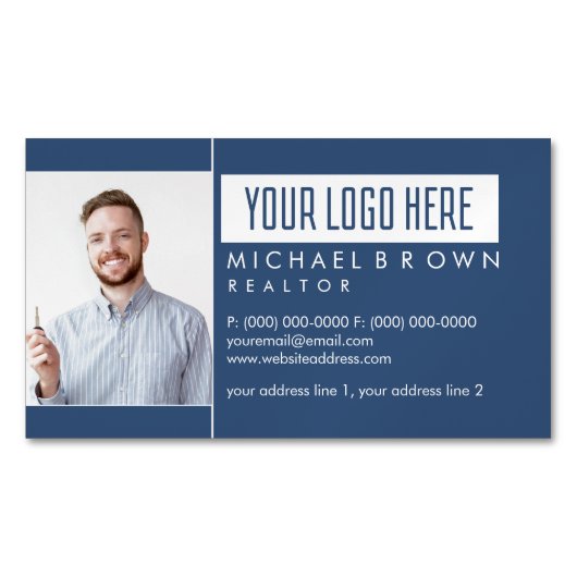 実在Estate Photo Navy エレガント マグネット名刺 (正面)