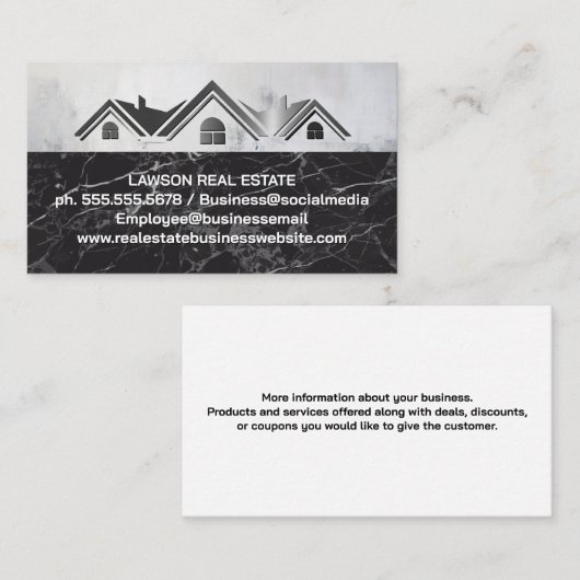 実在Estate Propertyメタリックロゴ | 黒大理石 予約カード (正面/裏面)