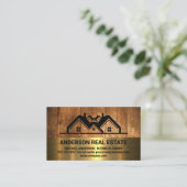 実在Estate Roof Topロゴ |金属（木材） 名刺 (スタンド正面)