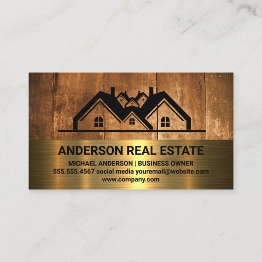 実在Estate Roof Topロゴ |金属（木材） 名刺 (正面)
