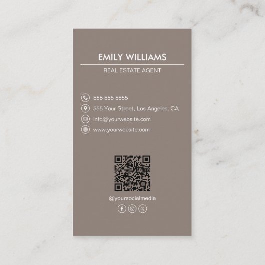 実在Estate Taupe Photo QR Code Social Media 名刺 (裏面)