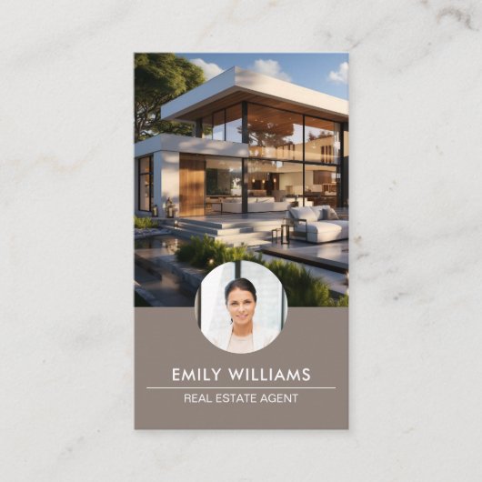 実在Estate Taupe Photo QR Code Social Media 名刺 (正面)