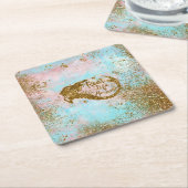 実在Mermaid Life-グリッター金ゴールドMermaid スクエアペーパーコースター (アングル)