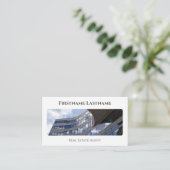 実在QRコード事務モダン建物 名刺 (スタンド正面)