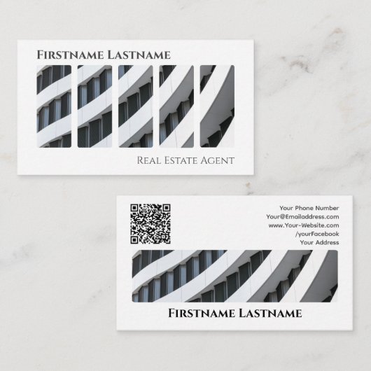実在QRコード事務モダン建物 名刺 (正面/裏面)