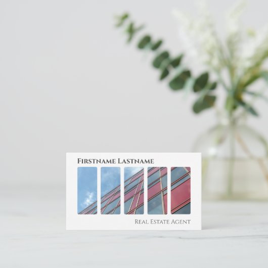 実在QRコード事務モダン建物 名刺 (スタンド正面)