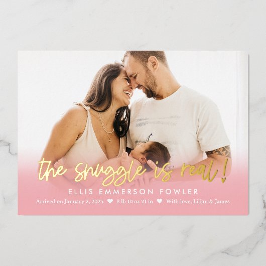 実在Snuggle Foilおもしろいベビー誕生発表 箔シーズンカード (正面)