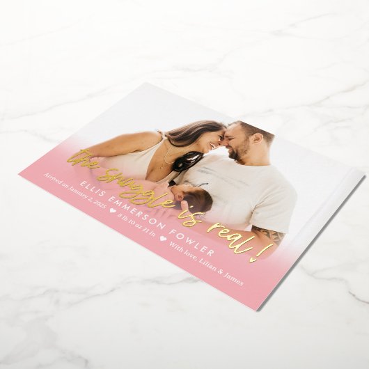 実在Snuggle Foilおもしろいベビー誕生発表 箔シーズンカード (回転した状態)