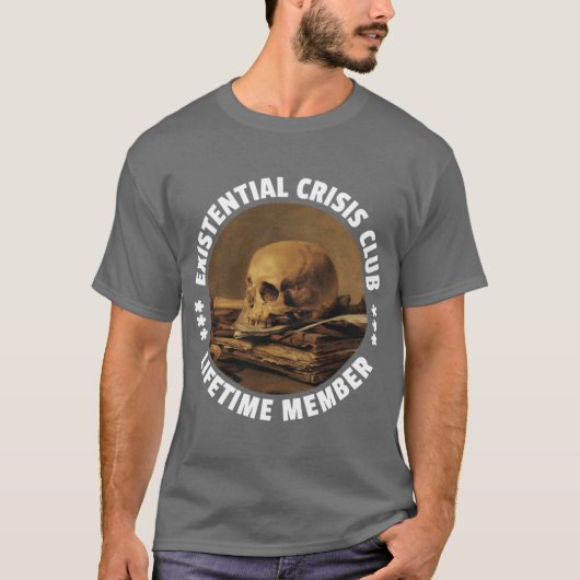 実存主義クライシスクラブ永久会員 ユーモラスなムダ知識 Tシャツ (正面)