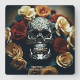 実存性ライトリーススカル壁時計 スクエア壁時計