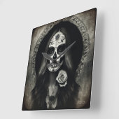 実存性ライトヴィンテージ女性スカルポートレート2 スクエア壁時計 (傾斜)