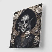 実存性ライトヴィンテージ女性スカルポートレート3 スクエア壁時計 (傾斜)