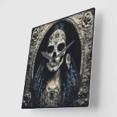 実存性ライトヴィンテージ女性スカルポートレート4 スクエア壁時計 (傾斜)