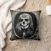 実存性ライトヴィンテージ女性スカルポートレート5 クッション (ブランケット)