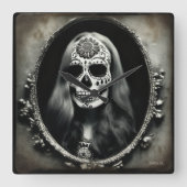 実存性ライトヴィンテージ女性スカルポートレート5 スクエア壁時計 (正面)