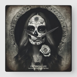 実存性ライトヴィンテージ雌スカルポートレート2c スクエア壁時計