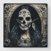 実存性ライトヴィンテージ雌スカルポートレート4b スクエア壁時計 (正面)