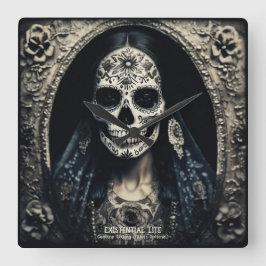 実存性ライトヴィンテージ雌スカルポートレート4b スクエア壁時計