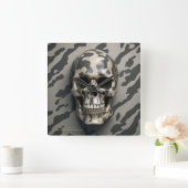 実存性LITEメメントモリ迷彩柄スカル スクエア壁時計 (ホーム)