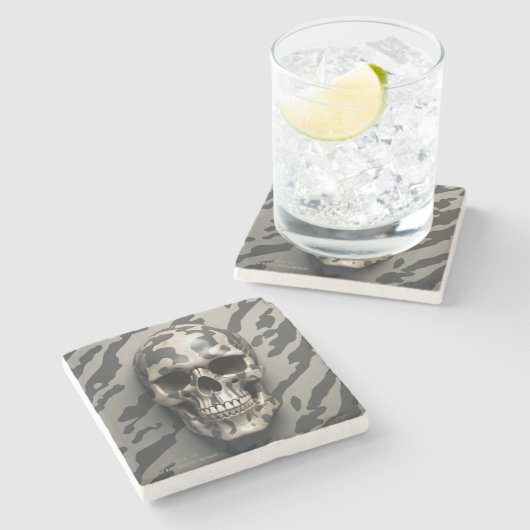 実存性LITEメメントモリ迷彩柄スカル ストーンコースター (横)
