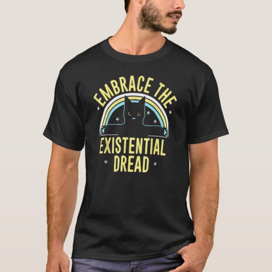 実存的な恐怖を抱擁するネコ Tシャツ (正面)