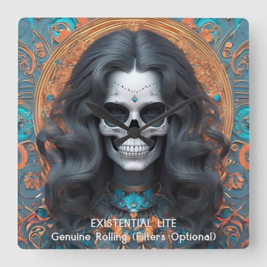 実存的LITEメメントモリフェムスカル スクエア壁時計 (正面)