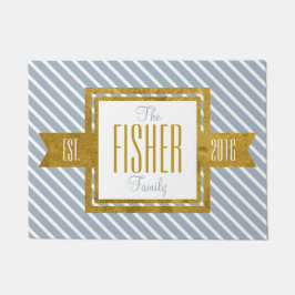 実家確立された年の金ゴールドおよび青い縞 ドアマット